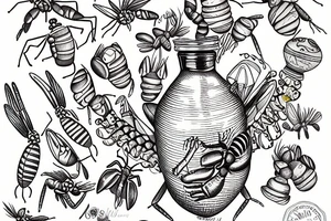Mantis eating from a honey jar tattoo idea