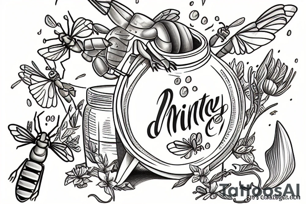 Mantis eating from a honey jar tattoo idea