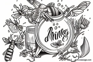 Mantis eating from a honey jar tattoo idea