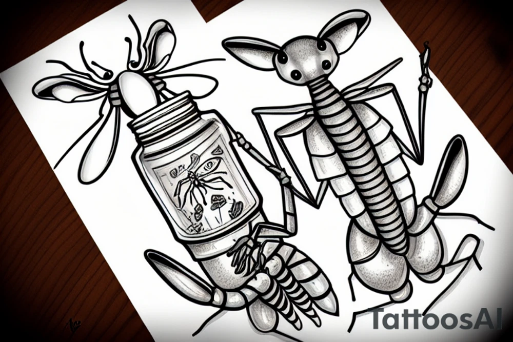Mantis eating from a honey jar tattoo idea