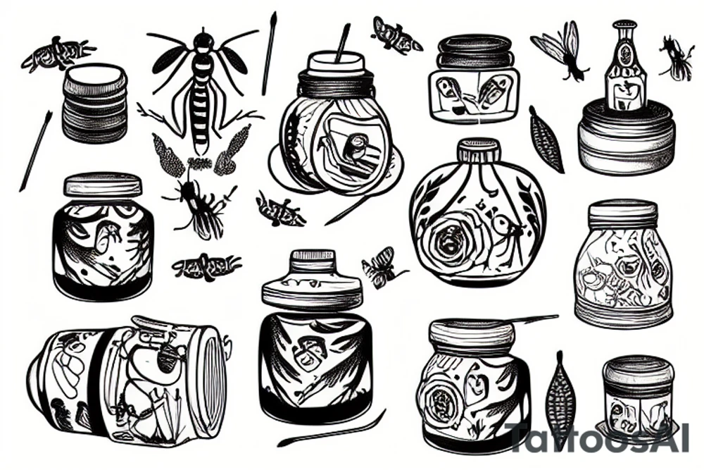 Mantis eating from a honey jar tattoo idea
