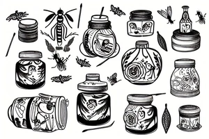 Mantis eating from a honey jar tattoo idea