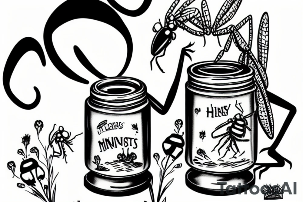 Mantis eating from a honey jar tattoo idea
