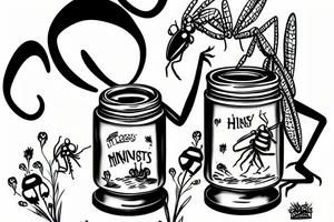 Mantis eating from a honey jar tattoo idea