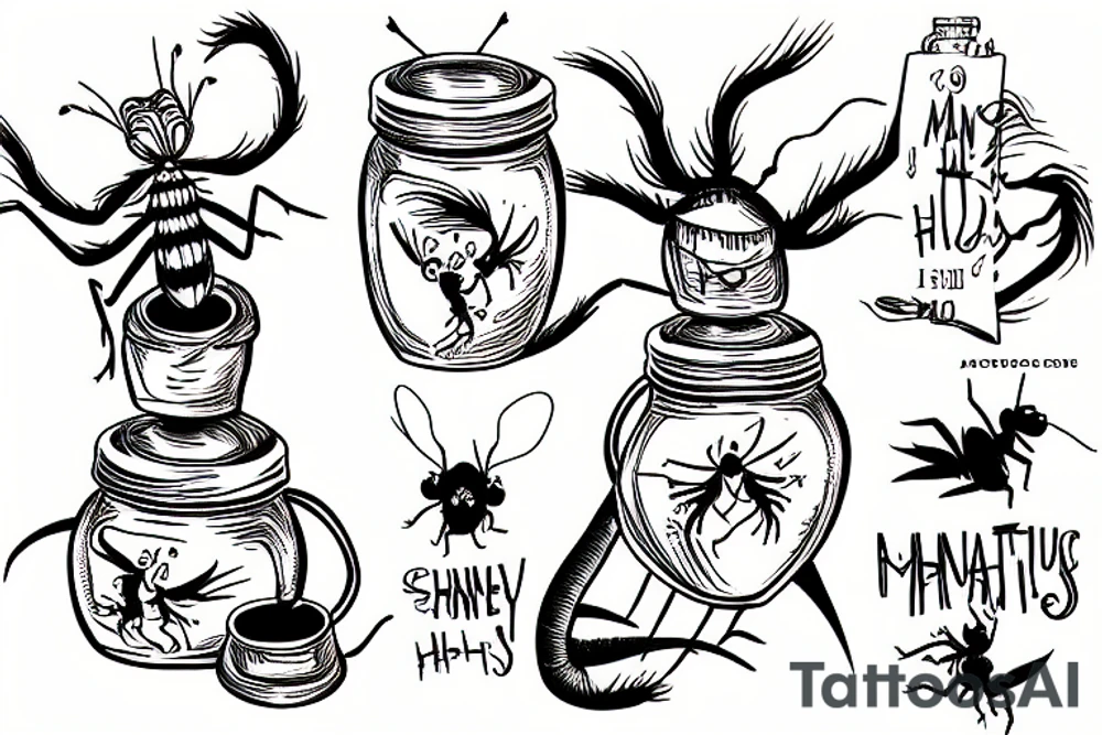 Mantis eating from a honey jar tattoo idea