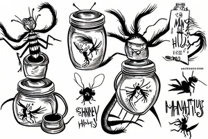 Mantis eating from a honey jar tattoo idea