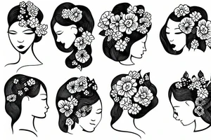Bouquet of flowers emerging from a female head tattoo idea