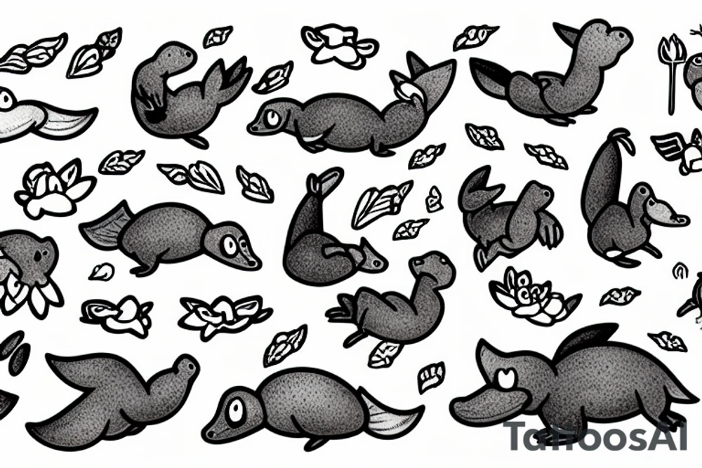 Platypus with fairy wings flying over a swamp tattoo idea