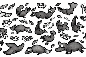Platypus with fairy wings flying over a swamp tattoo idea