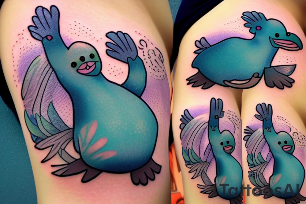 Platypus with fairy wings tattoo idea