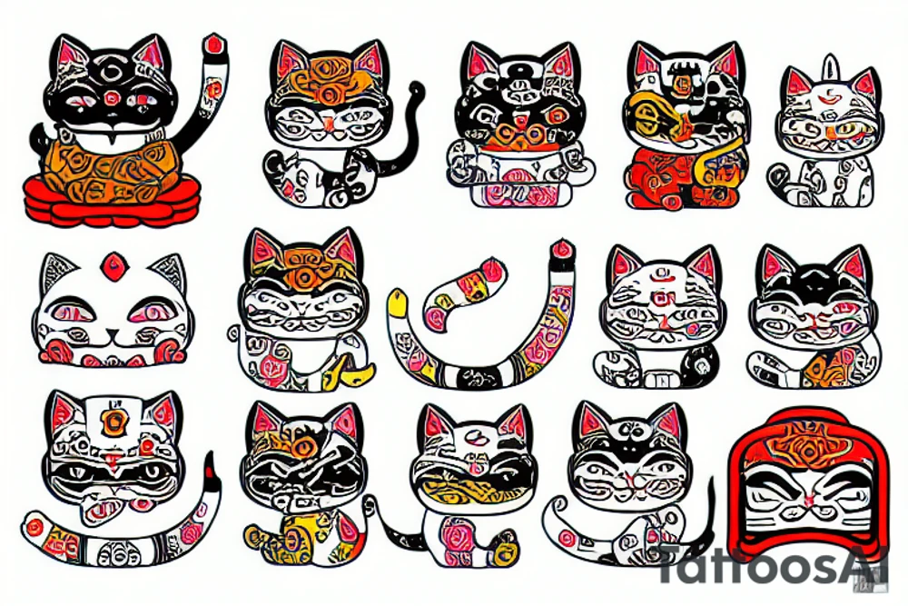 maneki neko with  rangda mask tattoo idea