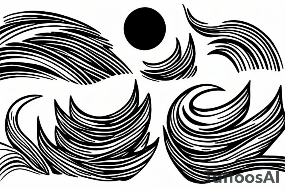 wave, stars, moon tattoo idea