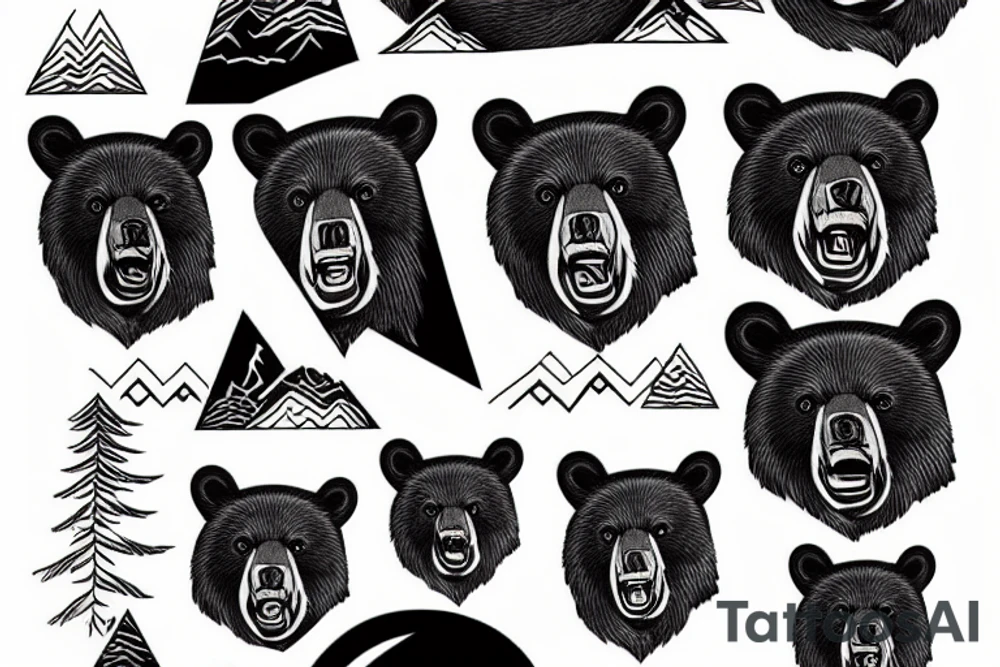 black bear and mountains tattoo idea