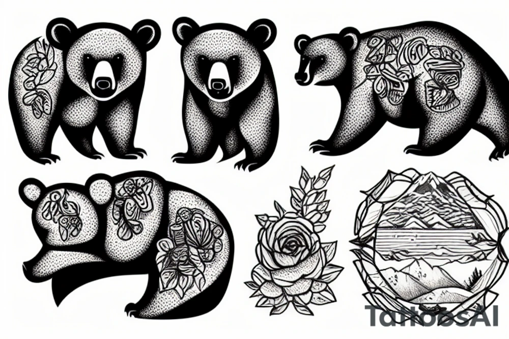 black bear and mountains tattoo idea