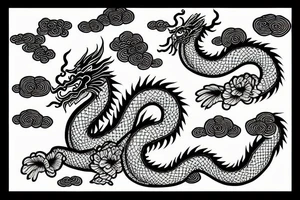 Chinese dragon with clouds and peonies tattoo idea