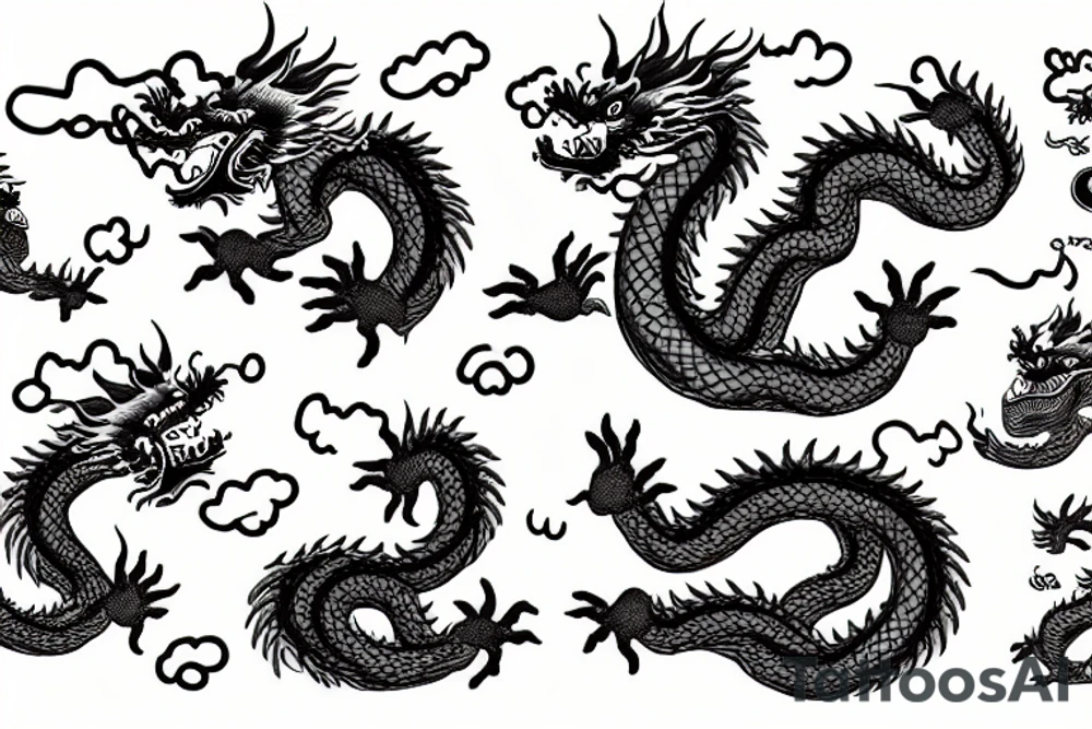 Chinese dragon with clouds and peonies tattoo idea