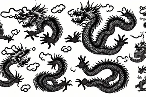 Chinese dragon with clouds and peonies tattoo idea