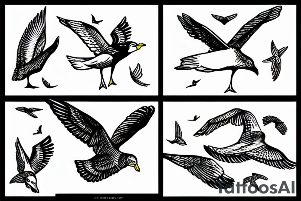 Free flying seagull tattoo idea