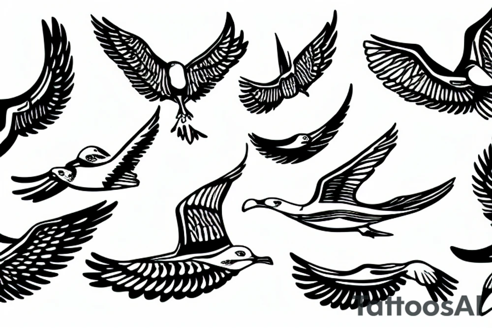 Free flying seagull tattoo idea