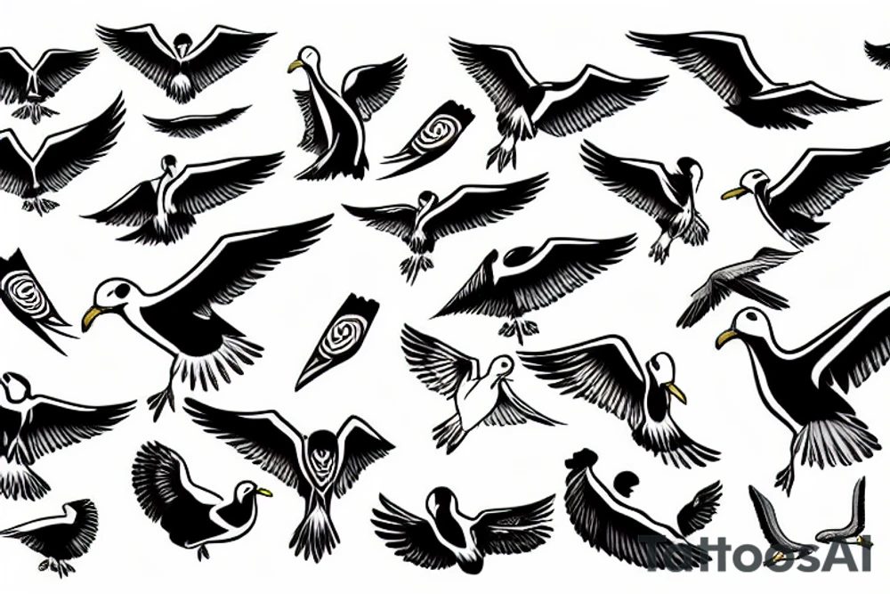 Free flying seagull tattoo idea
