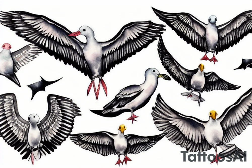 Free flying seagull tattoo idea