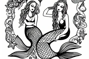 mermaid sitting on a rock staring into a hand mirror tattoo idea
