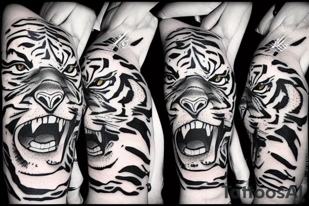 A tiger biting the arm tattoo idea