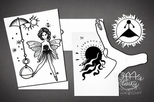 Fairy holding a libra scale in front of a sun tattoo idea