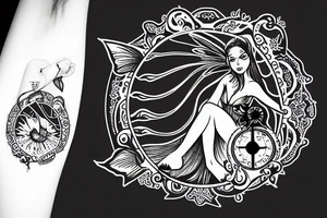 Fairy holding a libra scale in front of a sun tattoo idea