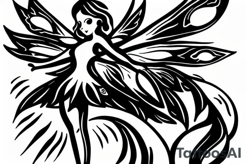 Fairy holding a libra scale in front of a sun tattoo idea