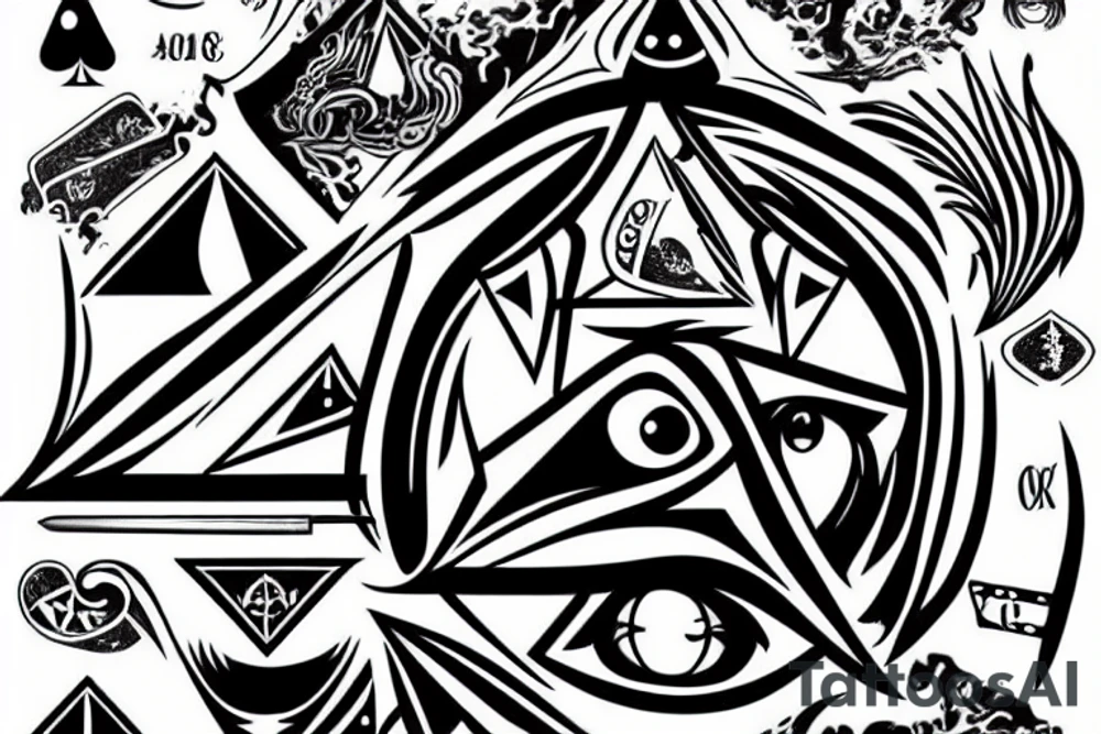 Eye, ace of spades, triangle, smoke, time tattoo idea