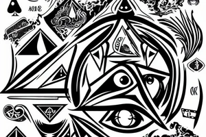 Eye, ace of spades, triangle, smoke, time tattoo idea