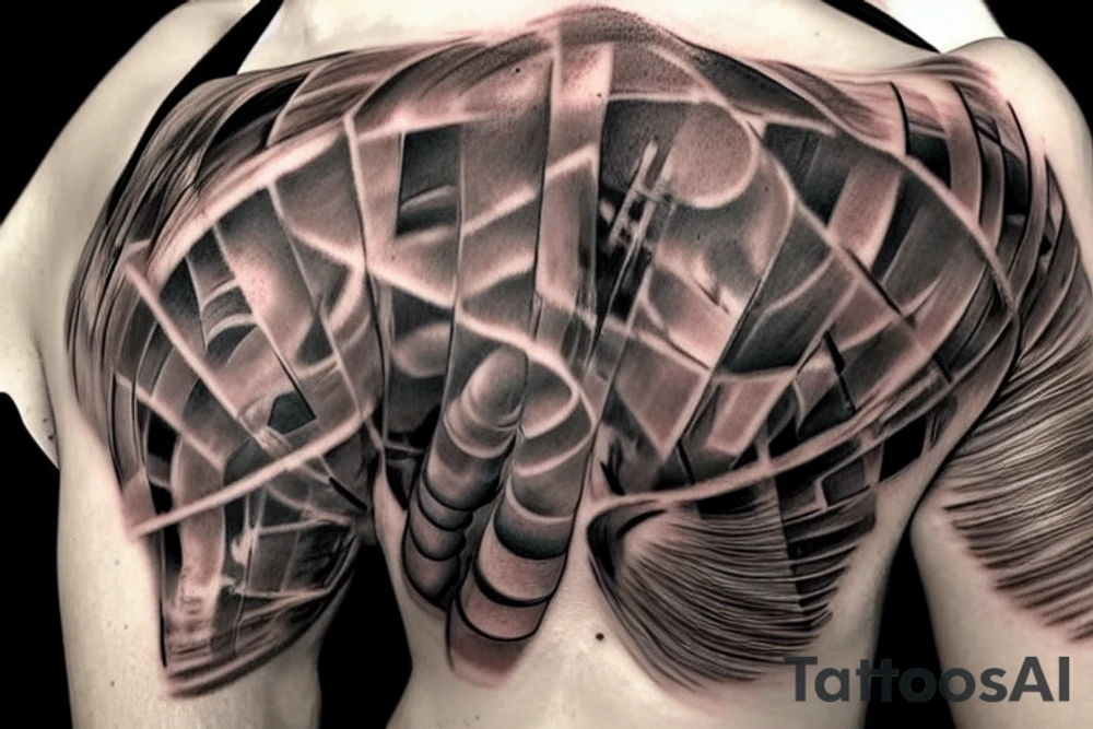 DNA Double Helix, merged into a column vertebra, 4k, realistic tattoo idea