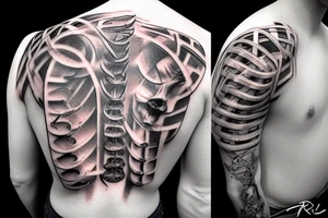 DNA Double Helix, merged into a column vertebra, 4k, realistic tattoo idea