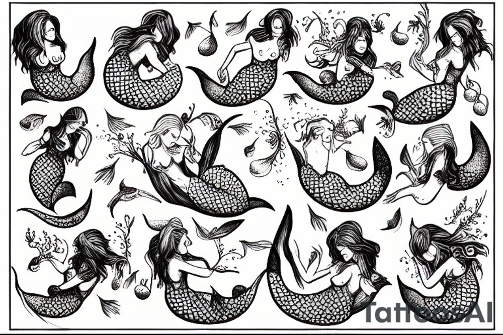 mermaid picking grapes tattoo idea