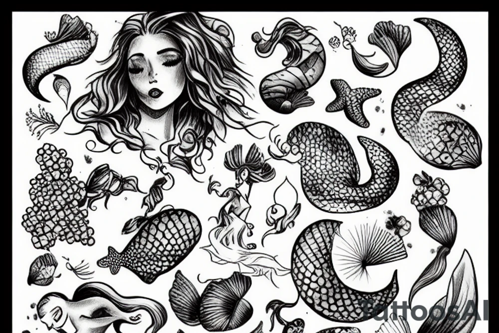 mermaid picking grapes tattoo idea