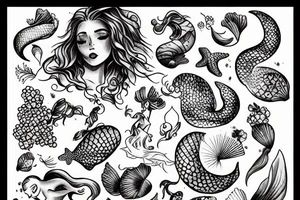 mermaid picking grapes tattoo idea