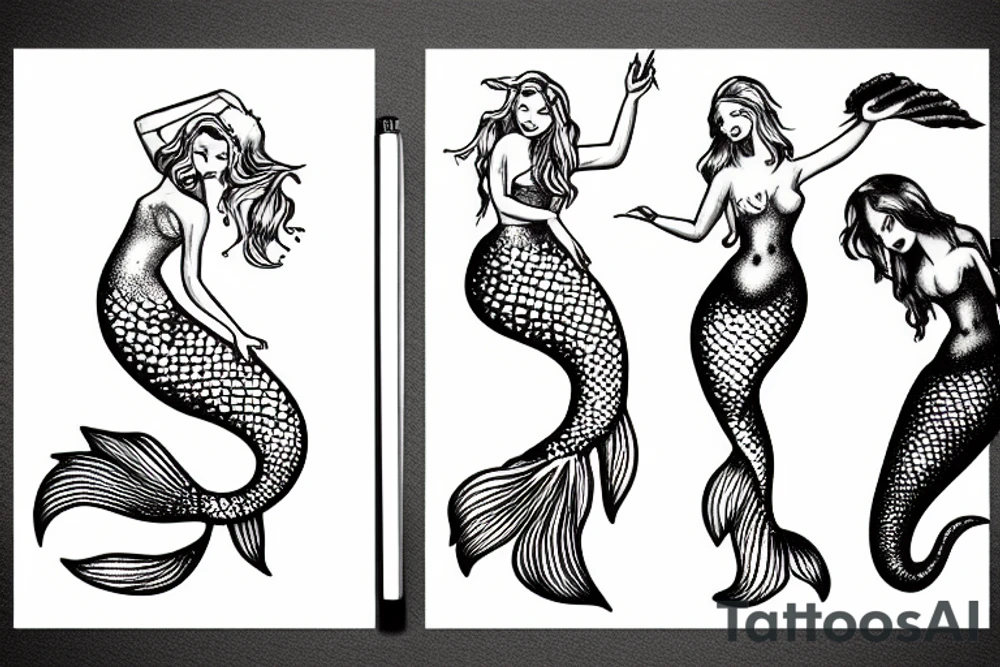 mermaid picking grapes tattoo idea