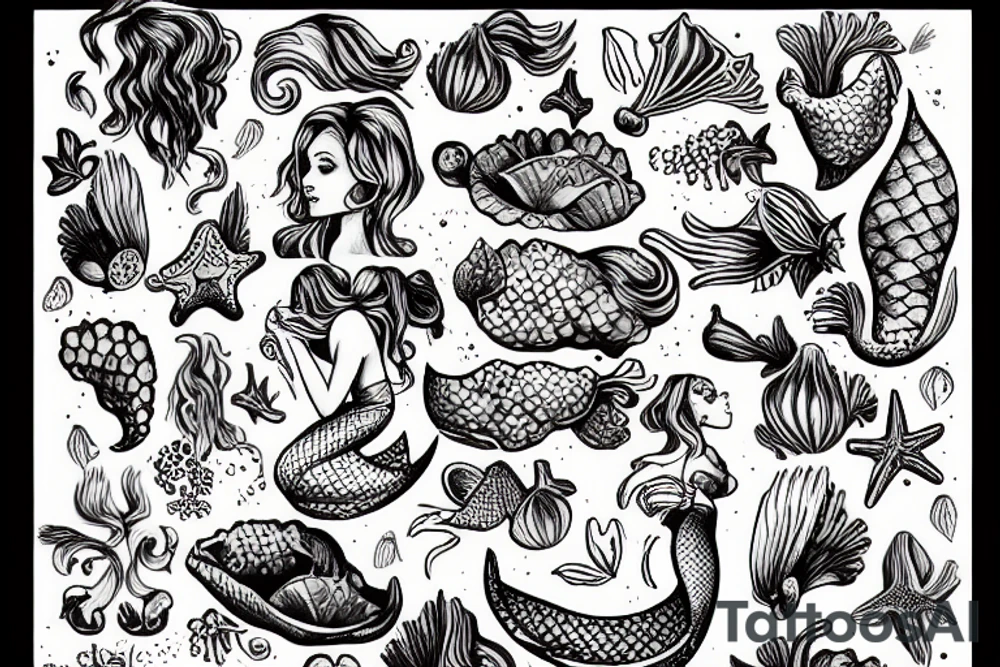 mermaid picking grapes tattoo idea