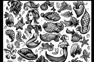 mermaid picking grapes tattoo idea