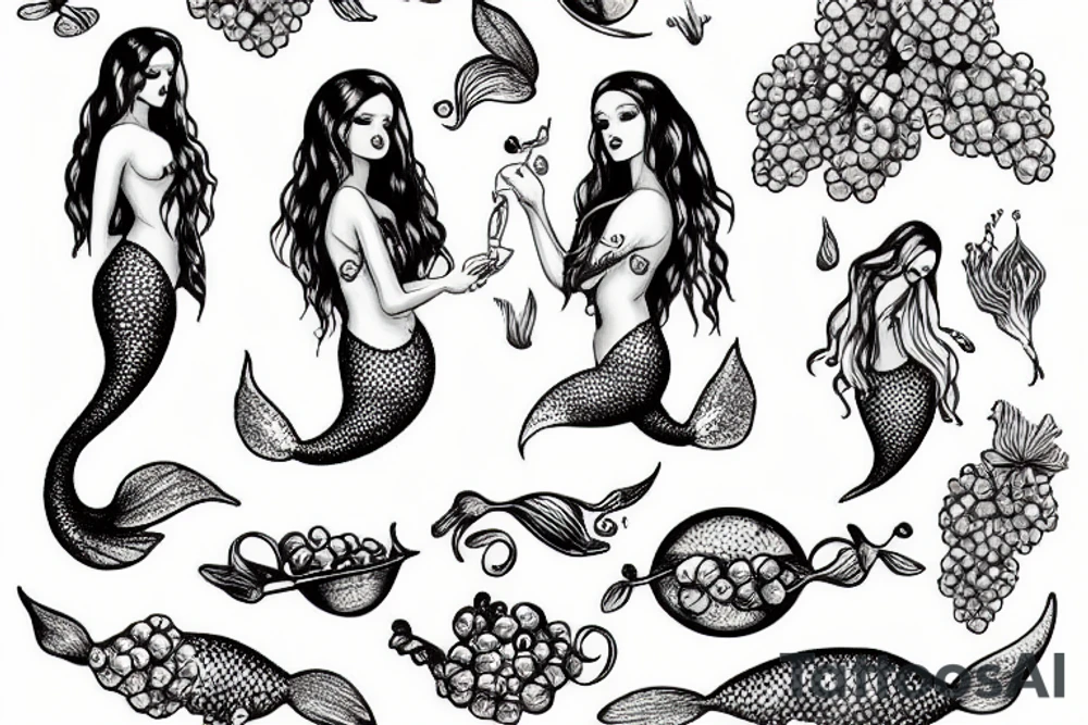 mermaid picking grapes tattoo idea