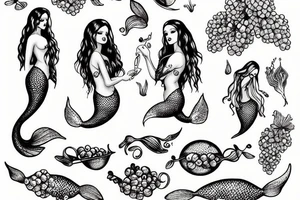 mermaid picking grapes tattoo idea