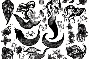mermaid picking grapes tattoo idea