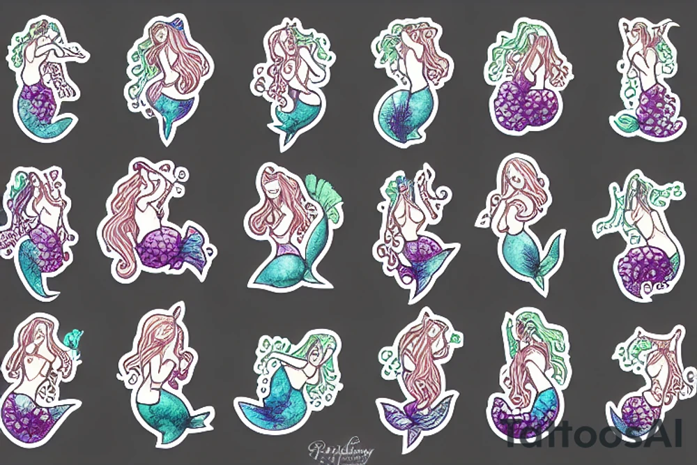 mermaid picking grapes tattoo idea