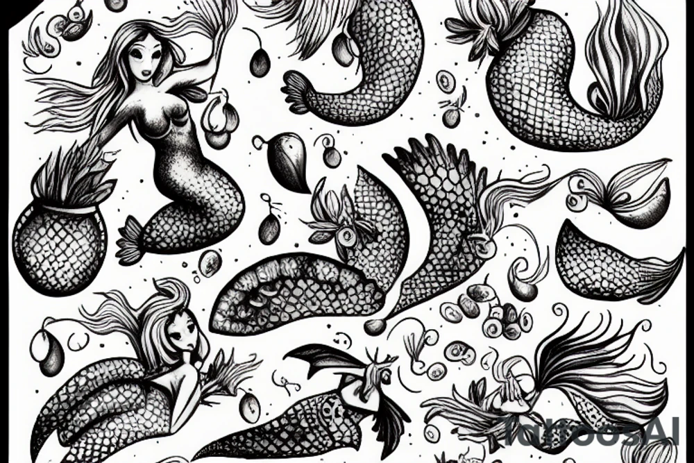 mermaid picking grapes tattoo idea