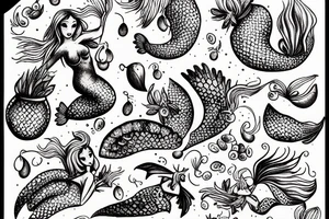 mermaid picking grapes tattoo idea