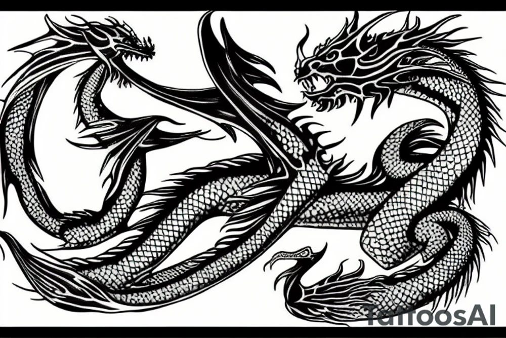 underwater dragon with a long tail, fins and wings tattoo idea