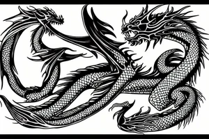 underwater dragon with a long tail, fins and wings tattoo idea