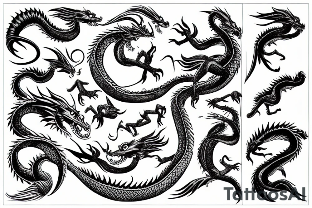 underwater dragon with a long tail, fins and wings tattoo idea