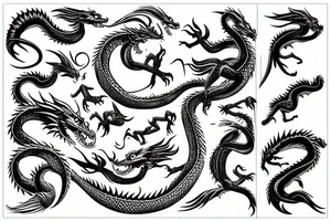 underwater dragon with a long tail, fins and wings tattoo idea